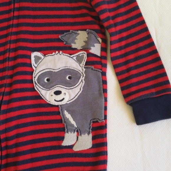 carter's raccoon stripes cotton zipper footie sleeper pajamas 9 months baby boy - Picture 3 of 6